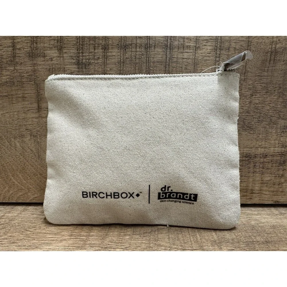 Birchbox women beige canvas zip cosmetic pouch